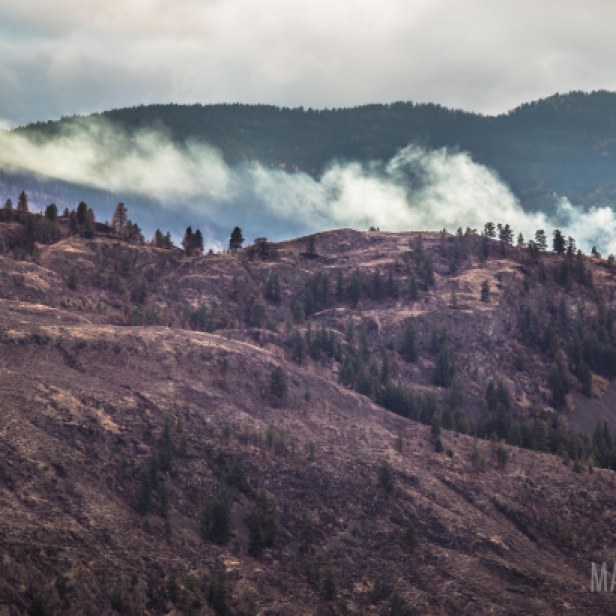 Smoke from a hotspot lingering on the mountainside. © Matthew Friesen